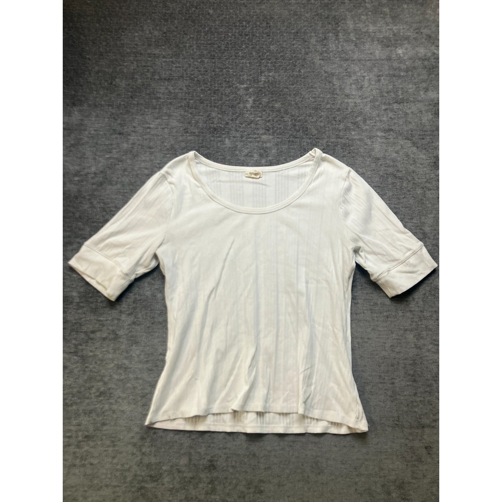 a.n.a A New Approach Blouse Top Womens XL White Ribbed Knit Cotton Round Neck